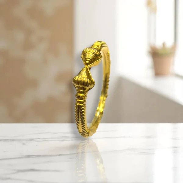 Lotus Petal Carved Gold Cover Bronze Bangles - Image 3