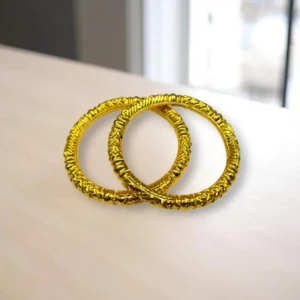 Engraved Leaf Border Gold Cover Bronze Bangles
