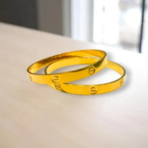 Chevron Carved Gold Cover Bronze Bangles