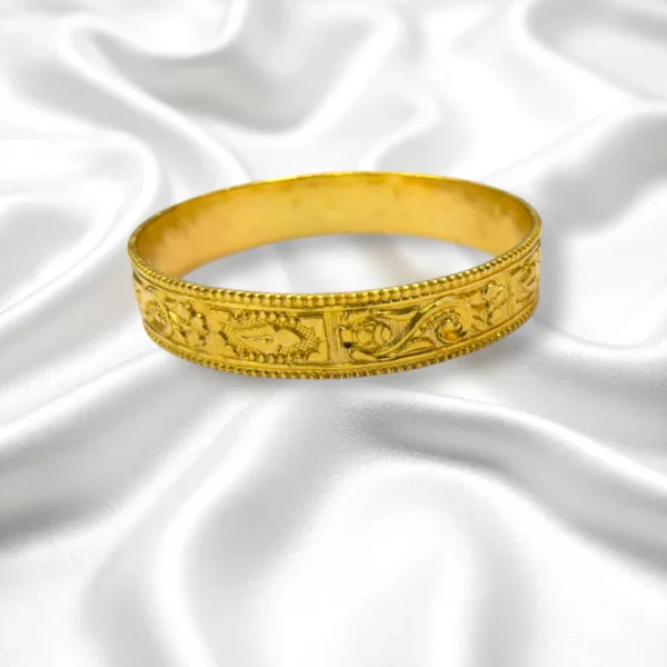 Chevron Carved Gold Cover Bronze Bangles - Image 3