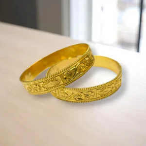 Chevron Carved Gold Cover Bronze Bangles