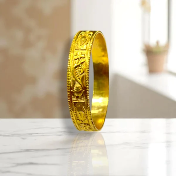 Chevron Carved Gold Cover Bronze Bangles - Image 2