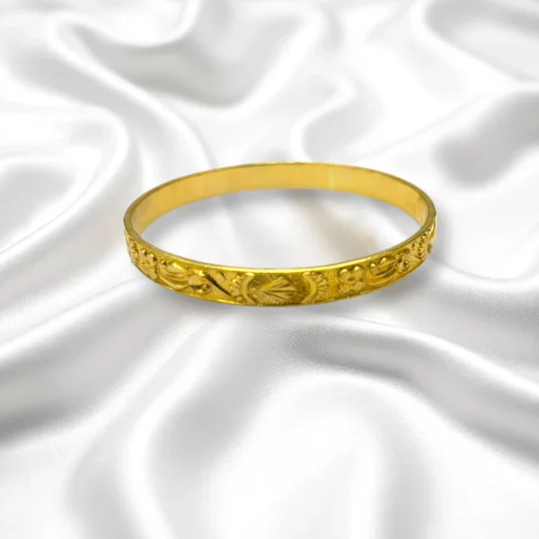 Lotus Petal Carved Gold Cover Bronze Bangles - Image 2