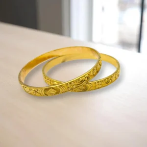 Lotus Petal Carved Gold Cover Bronze Bangles