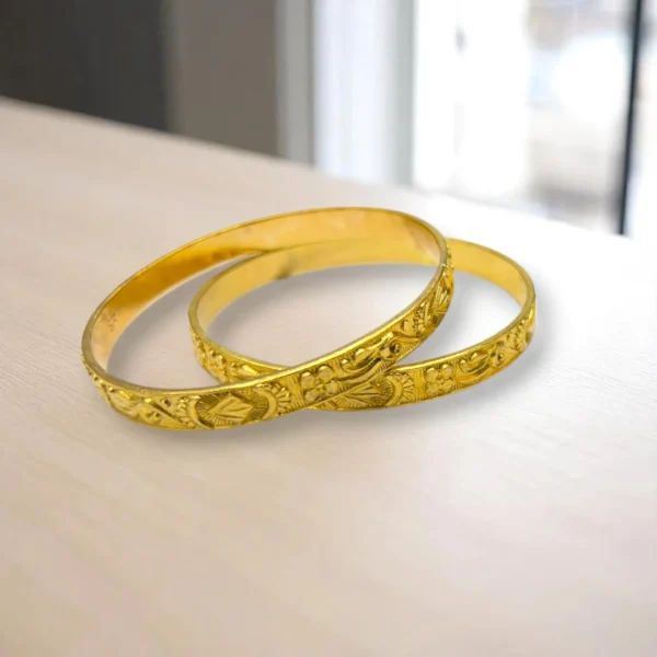 Lotus Petal Carved Gold Cover Bronze Bangles