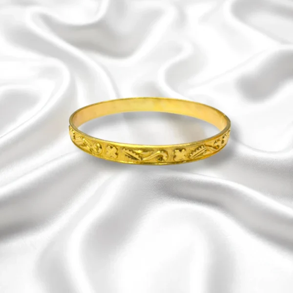 Engraved Leaf Border Gold Cover Bronze Bangles - Image 2