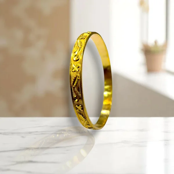 Engraved Leaf Border Gold Cover Bronze Bangles - Image 3